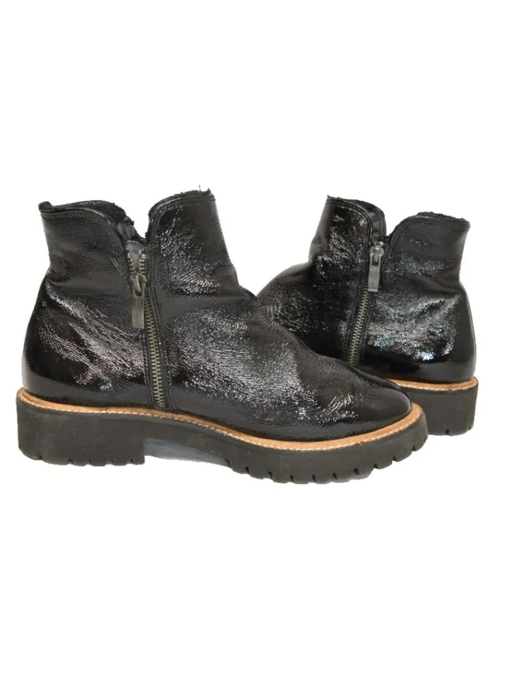 $550 Paul Green Natick Faux Fur Lined Boot LUG SOLE BLACK ZIP BLACK 8.5 (TF21)
